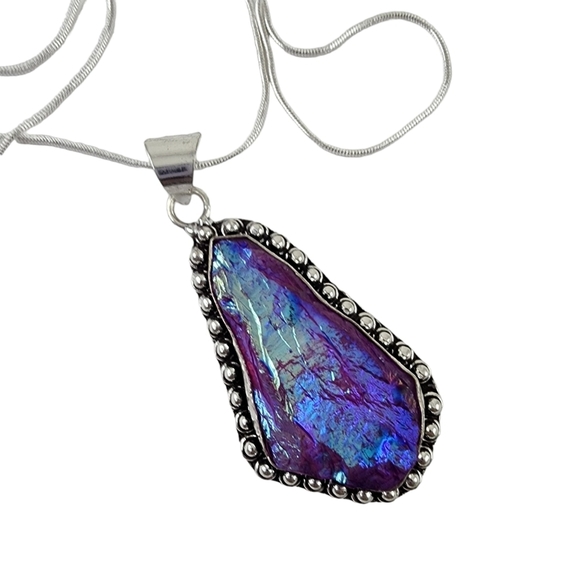 Artisan Jewelry - Rough titanium silver pendant necklace - purple with pink and blue hues